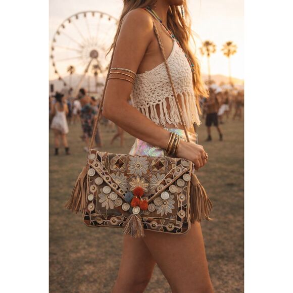 Anthropologie Handbags - Anthropologie Khanna Embroidered Clutch / Crossbody Bag in Neutral